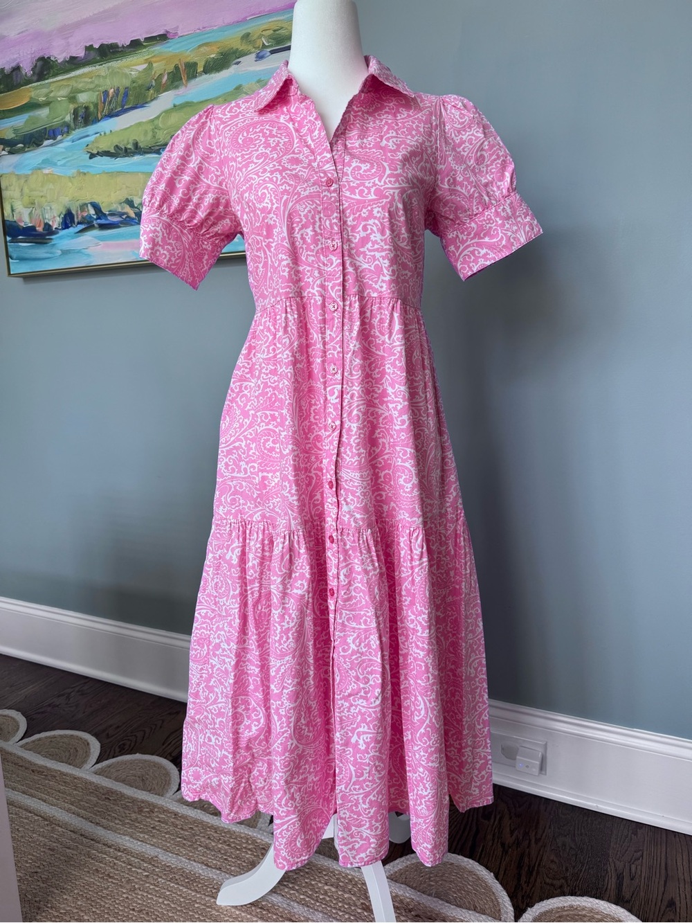 crown & ivy Pink Paisley Maxi Shirt Dress size xs